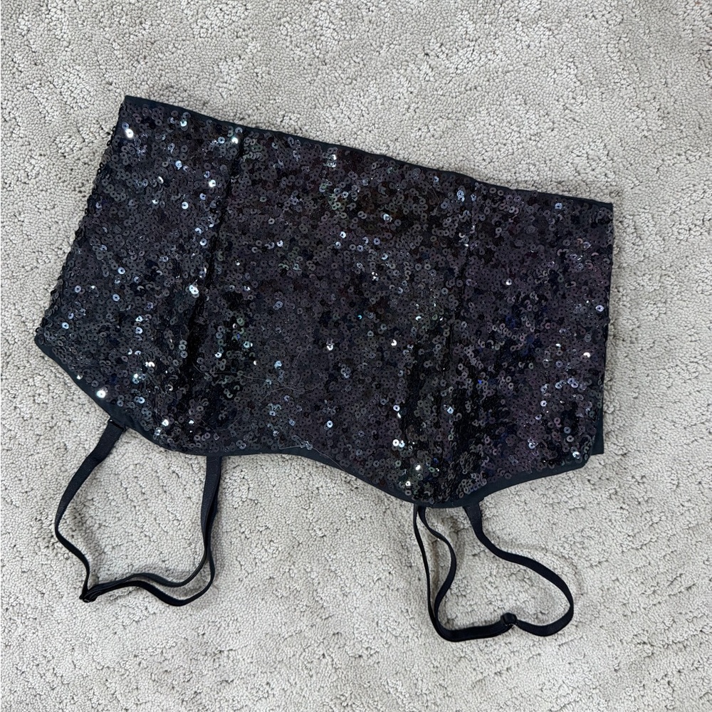 Black Sequin Waist Cincher with Straps